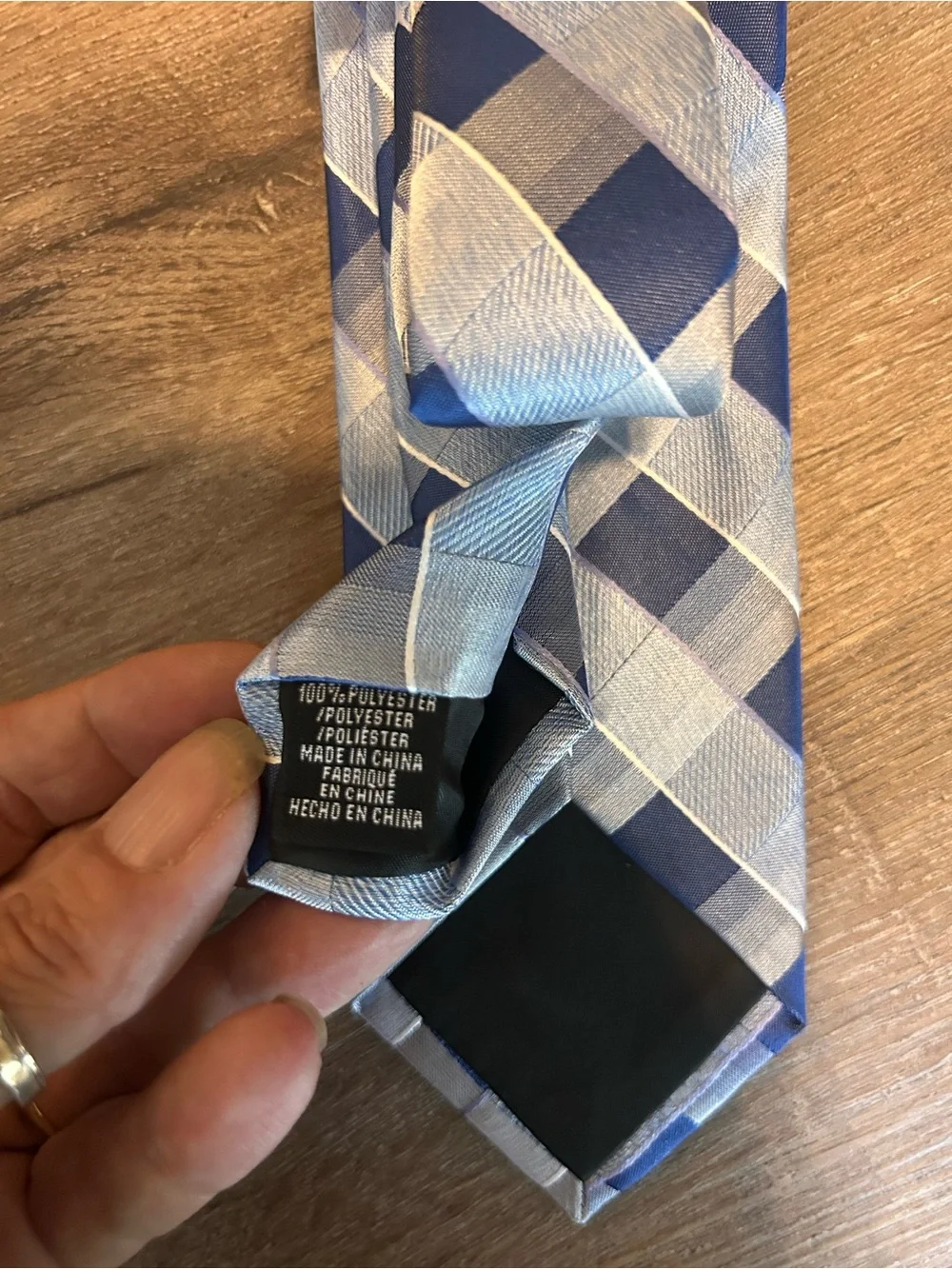 Perry Ellis Portfolio Necktie & Pocket Square Set Mens Blue Silver Plaid